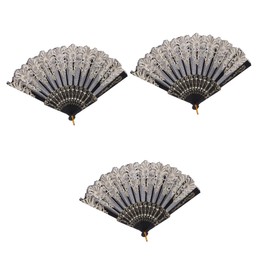 LIFKOME 3pcs Chinese Hand Fan Vintage Folding Fan Black Plastic Handheld Foldable Decorative for Wedding Birthday Celebrations