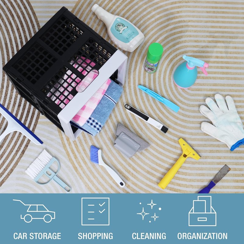 Afromy 18 L Plastic Square Collapsible Crates, Set of 3