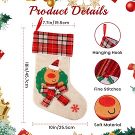 SHareconn Christmas Stockings, 18" Set of 3 Santa, Snowman, Reindeer, Xmas Character 3D Plush with Bow Christmas Hanging Socks for Party Decoration and Xmas Day, Red & White