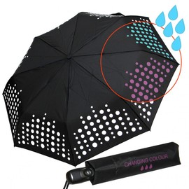 Cabrio Ladies Wet Look Black White Polka Dot Windproof Pocket Umbrella Automatic Closure, Black, white dots, Pocket umbrella