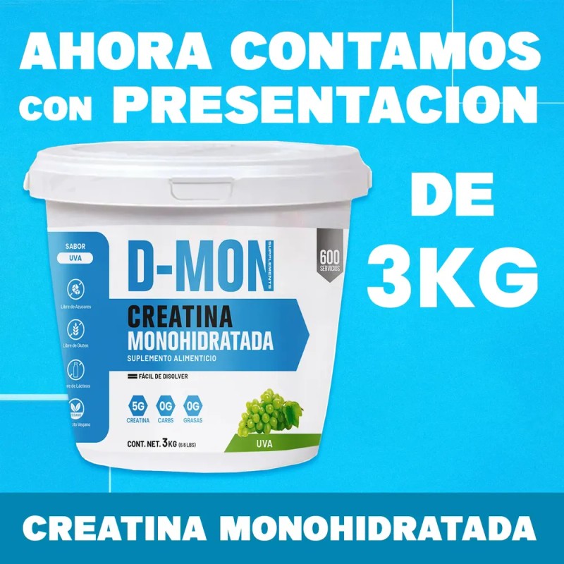 Creatina D-mon Monohidratada 3kg 600 Servicios Variossabores