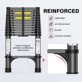 12.5FT Heavy-Duty Telescoping Ladder, 330lb Capacity Aluminum Extension Ladder with Anti-Slip Steps for Secure Attic Access, Roof, and Home Renovation Projects