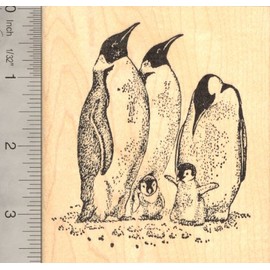 Emperor Penguins with Chicks Rubber Stamp