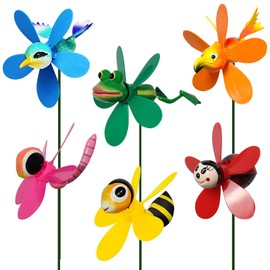 DECEED 6 Pack Garden Decor Pinwheels Wind Spinners with Metal Stakes Colorful 3D Insect Whirligigs Windmill Outdoor Pinwheel for Yard Garden Lawn Decorations
