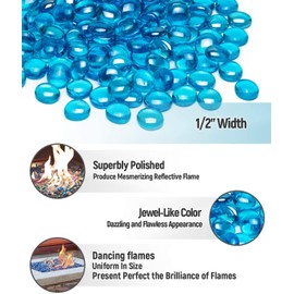 GASPRO 10LB Fire Glass for Propane Fire Pit, 3/4 Inch Fire Pit Glass Beads for Gas Fireplace, High Luster Caribbean Blue