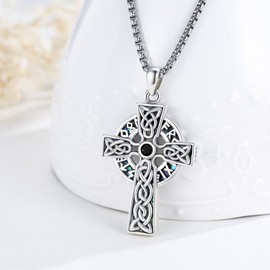 YEESIA Cross Necklace 925 Sterling Silver Abalone Necklace Celtic Cross Knot Irish Christian Pendant Necklace Abalone Celtic Jewelry Valentines Day Gifts for Men Women Boys Boyfriend