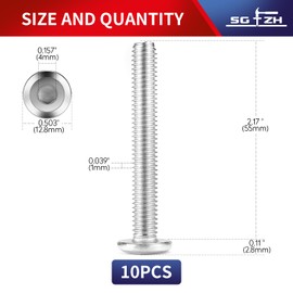 M6 x 55mm 10Pcs Flat Head Hex Socket Cap Screws Bolts, 304 Stainless Steel 18-8, Full Thread by SG TZH (with Hex Spanner)