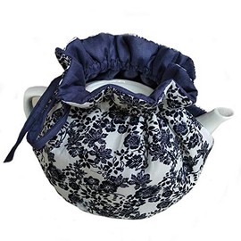 Yangshine 100% Cotton Tea Cozy, Vintage Decorative Dust Proof Teapot Cover with Insulation Pad to Keep Tea Warm, Kitchen Home Decro, for Mom, Wife, Friends (Dark Blue)