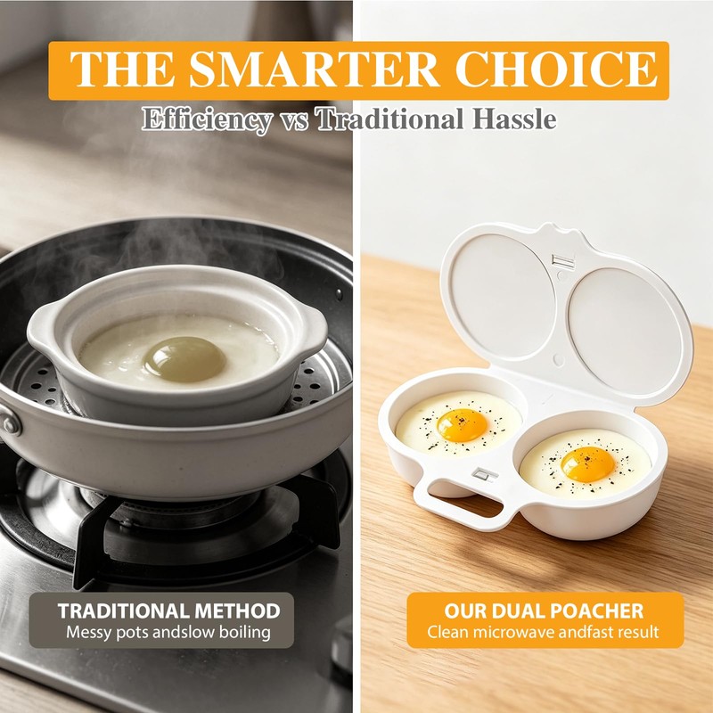 2Pcs Microwave Egg Poacher With Lid & Handle, Dual Cavity
