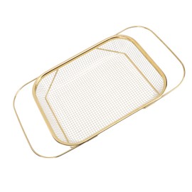 Lwuey Over the Sink Colander, Expandable Baskets with Fine Mesh Strainer Handle Stainless Steel Rectangle Kitchen Colanders for Strain Drain Rinse Fruits Vegetables Pasta New Home Essentials (Gold)