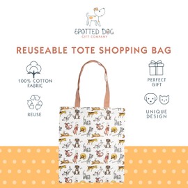 SPOTTED DOG GIFT COMPANY Canvas Tote Bag for Women, Reusable Shopping Bag, Thick Cotton Fabric Grocery Bag with Long Handles, Foldable with Dogs Design, Gifts for Dog Lovers Owners 38 x 42 cm