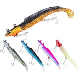 Goture Flounder Set, Vibration Jig Head, Worm, Soft Lure, Sea Bass, Flounder, Leakfish, Fishing, Fishing, 1.0 oz (28 g), Set of 5