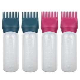 ELANE 4 Pack Root Comb Applicator Bottle,Hair Oiling applicator,Oil Comb Applicator,Hair Bottle Applicator for Hair Dye Shampoos Hair Salons. (Red+Green)