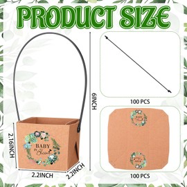 Aliceset 100 Pcs Baby in Bloom Succulent Wrap Bulk Succulent Gift Wrap Bag with Plastic Handle Kraft Paper Gift Box Basket Baby Shower Wedding Party Favor Not Include Plant Pot, 2.2 x 2.2 x 2.1 Inch