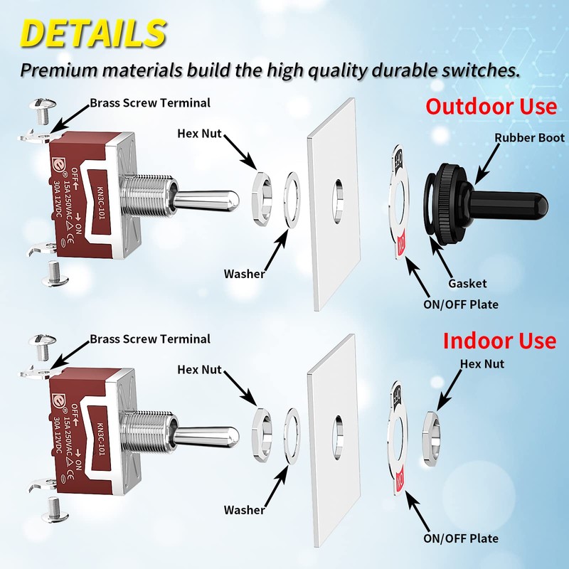 Joinfworld Toggle Switch 12V DC 125V SPST 2 Pin Waterproof