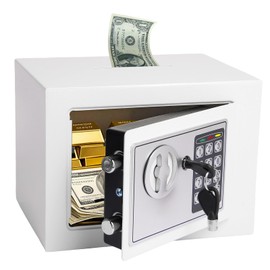 MAESTON Mini Electronic Safe Box with Digital Keypad & Keys, Small Safe Deposit Boxes with Coin Slot, Safety Boxes for Home Office Dorm, Money safe, For Cash, Jewelry,Gun(White)