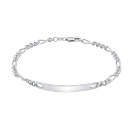 Kuzzoi Silver ID Bracelet for Men, Handmade Figaro Bracelet (4 mm) Made of Solid 925 Sterling Silver Polished Men's Bracelet with Engraving Plate and Carabiner