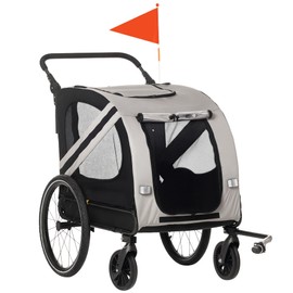 Aosom 2-in-1 Pet Bike Trailer for Small Dogs, Road-Visibility Dog Stroller Bicycle Carrier, Weather-Strong Bike Wagon Trailer Sidecar Attachment, Gray