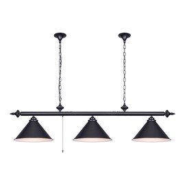 mirrea 59in Billiard Pool Table Light with Pull Chain Switch on Pendant Light Fixture 3 Lights with Matte Black Shade