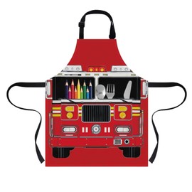 Snilety Kids Aprons for Girls Boys Children Painting Aprons with Pocket Cooking Aprons Age 3-8 Years Old, Fire Engine, Age 3-8