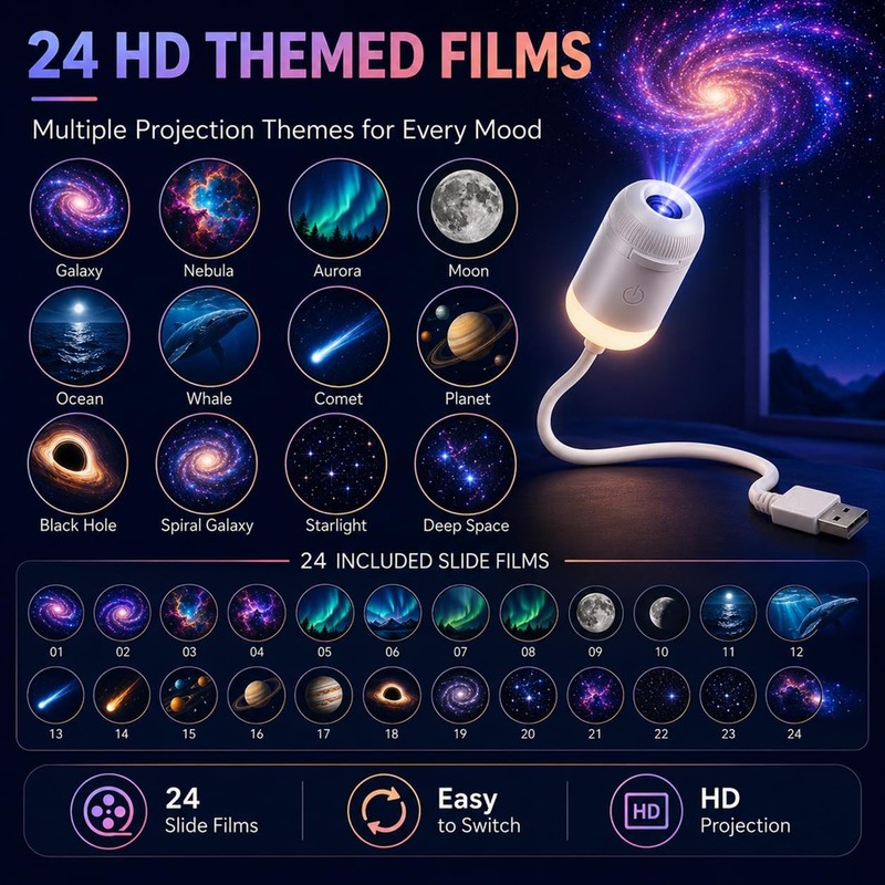 Galaxy Star Projector Night Light for Ambient Lighting – USB