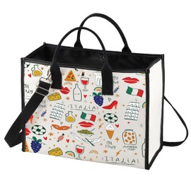 BWWKTOP Italy Canvas Tote Bag Italy Souvenir Gifts Italia Shopping Bag Italia Land Icons Shoulder Bag, Italia Bg