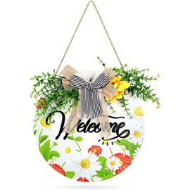 Wood Welcome Sign for Front Door, Sunflower Welcome Sign Front Door for Spring Summer Fall All Seasons, Decor Hanging Sign Farmhouse Porch Decorations Home Decor Round for Bedroom Restaurant Shop Home Decorations
