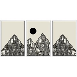 SIGNLEADER Framed Canvas Print Wall Art Set Geometric Mountain Range Sun Landscape Nature Wilderness Illustrations Modern Art Minimalism Decorative for Living Room, Bedroom, Office - 16"x24"x3 WHITE