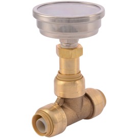 SharkBite 1/2 Inch Temperature Gauge Tee, Push to Connect Brass Plumbing Fitting, PEX Pipe, Copper, CPVC, PE-RT, HDPE, 24437