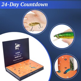 Advent Calendar Fishing 2024,Fishing Advent Calendar 2024 Adult Men Teen Boys,24 Days Christmas Countdown Advent Calendar Fishing Lure Baits Tackle Set with