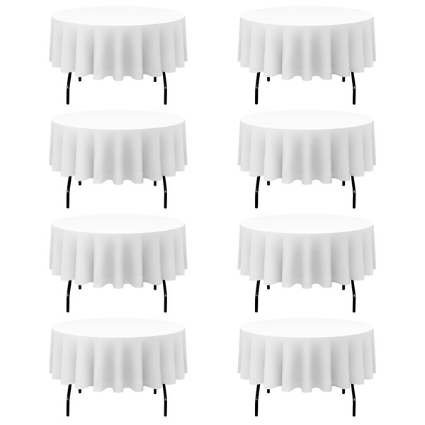 BRILLMAX 8 Pack White Round Tablecloths 90 Inch - Circle