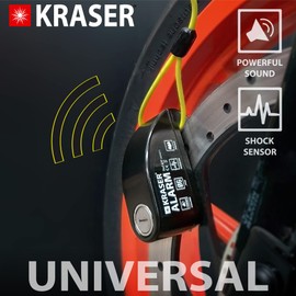 KRASER 6Y Brake Disc Lock with Alarm 110 dB, Reinforced, Waterproof, Memory Cable, Transport Bag, Accessories, Motorcycle Lock, Universal Vespa E-Bike, Motorcycle Lock, Bicycle Lock with Alarm