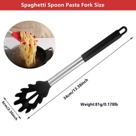 JXJYZLN Silicone Pasta Fork,Spaghetti Spoon Kitchen High Heat Resistant Noodle Spoon Server,Food Grade Pasta Spoon with Stainless Steel Handle (Black)