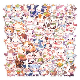 Cow Stickers, 50 Pcs Colorful Cow Animals Stickers for Water Bottle Laptop Phone Bike Luggage Notebook Decal Stickers for Kids Girl Teens (Rainbow Cow)