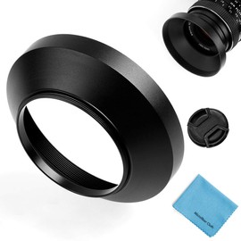 55mm Wide Angle Lens Hood,Fotover Universal Metal Lens Hood with Centre Pinch Lens Cap for Canon Nikon Sony Pentax Olympus Fuji Camera +Microfiber Cleaning Cloth