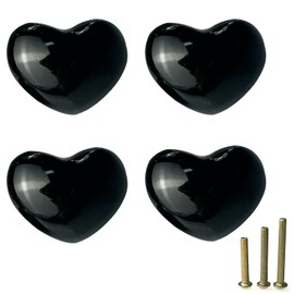 Mimhooy 4 Pack Black Ceramic Drawer Knobs Decorative Cabinet Knobs, Heart Shaped Cupboard Knobs, Knobs for Cupboards & Draws