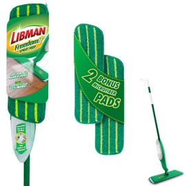 Libman Freedom Spray Mop Kit | Microfiber Mop | Household Essentials | Hardwood Floor Cleaner | Wall Mop | 24 Oz Reservoir Tank | Two Extra Replacement Heads Included