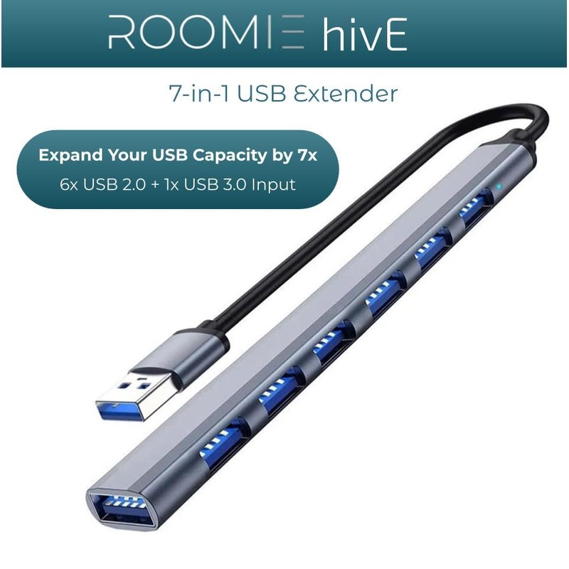 ROOMIE hivE USB Extender Hub, 3.0, 7 Ports Aluminium Hub