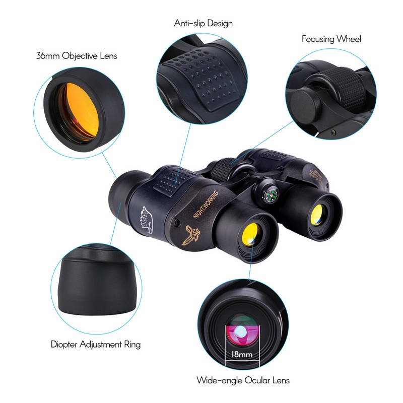 60x60 Binoculars Compact Waterproof Binocular Telescope with Low Light Night