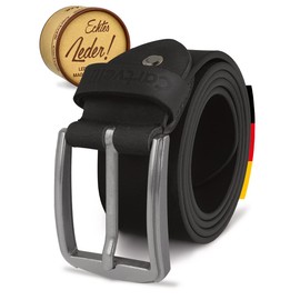 Cartvelli Men’s Vintage Leather Belt, 38 mm, Made in Germany - Gift Box - Silver Belt Buckle - Black
