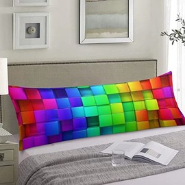AIMSTONG Rainbow Body Pillow Cover Geometric Plaid Neon Gradient Color Long Case Protector with Zipper Decorative Soft Large Cases Covers Cushion for Beding,Couch,Sofa,Home Gift 20''x54''