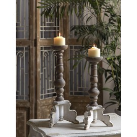 Floor Candle Holders Tall Set of 2, Candle Holders for Pillar Candles, Wood Handcrafted Rustic Candle Holder, Large Decorative Candles for Wedding Home Party, Farmhouse Pillar Candle Stand
