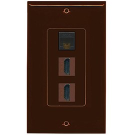 RiteAV - 1 Cat6 Black Ethernet Port and 2 HDMI Female Decorative Wall Plate - Brown