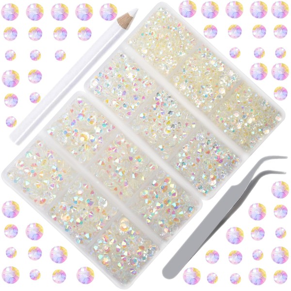 CHCCOYE 2 Boxes 4200Pcs Resin Rhinestones Kits 3/4/5MM Round Glue