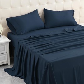 MICORAL Twin Bed Sheets Set, Soft Breathable Bedding Sheet Set, Sheets Set with 16" Deep Pocket Design (3 Pieces, Twin, Navy)
