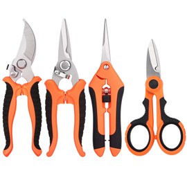 4 Pack Garden Pruning Shears Set,Heavy Duty Garden Bypass Pruning Shears Stainless Steel Blades, Cutting Tools,Ergonomic Grip for Pruning Scissors Flowers Fruit Trees (Orange)