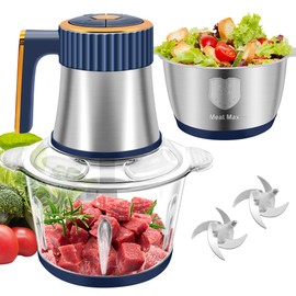 G4S3 Food Processor, 5-Speed Electric Food Chopper, Meat Grinder with 2 Bowls (8 Cup+8 Cup) & 2 Sets of Blades, Meat Processor for Meat, Vegetables, Fruits and Nuts (Blue)