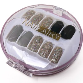 COLORBIRD NAILFAIRY (046) Nail Tips, Short, Black, Gray, Cute, 30 Pieces