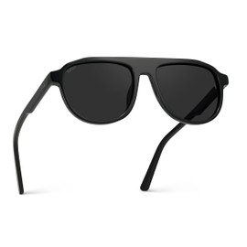 WearMe Pro Bold Retro Polarized Aviator Sunglasses | Geometric Flat Top Frame Design (Glossy Black/Black Lens)