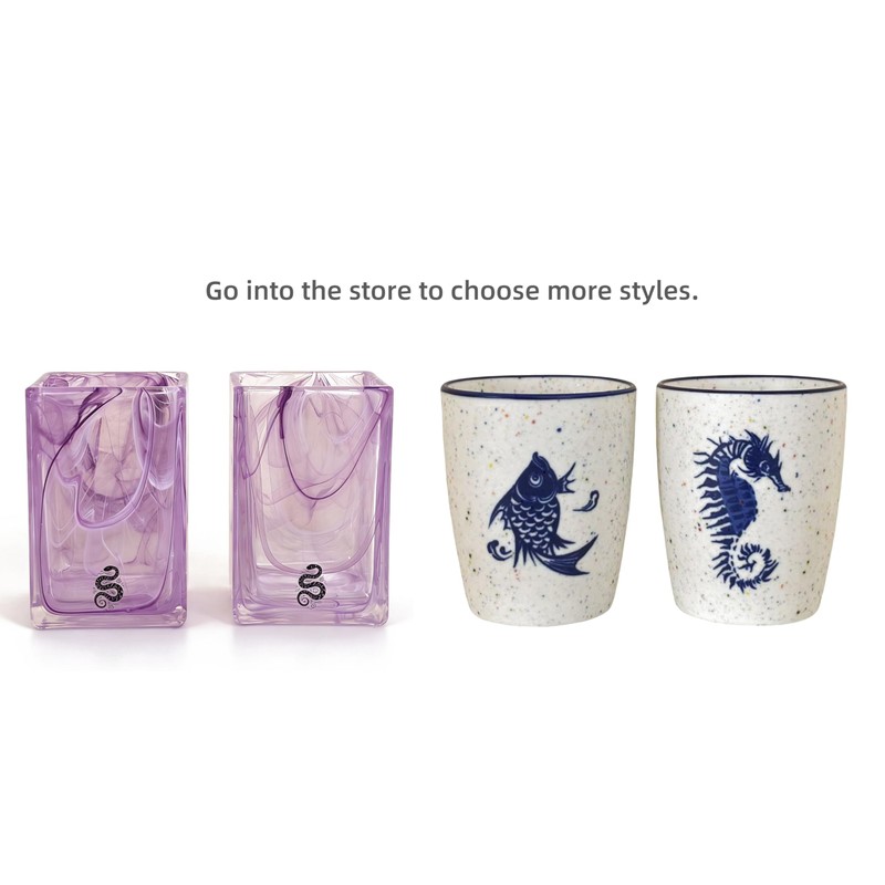 2 piece Simple Transparent Vertical-Striped Bathroom Glass Toothbrush Cup and